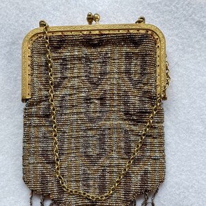 Edwardian Beaded Purse Bronze Brown and Silver Beads Made in France