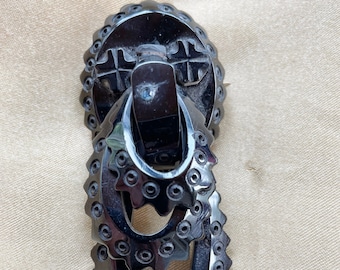 Victorian Whitby Jet Mourning Brooch HUGE