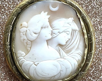 Victorian Cameo Brooch of Eos and Celene Allegory of the Day or Night