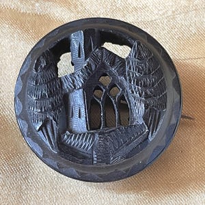 Victorian Brooch  of Carved Bog Oak