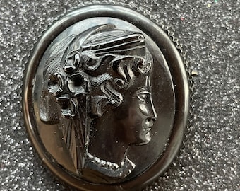 Victorian Cameo Brooch Whitby Jet LARGE