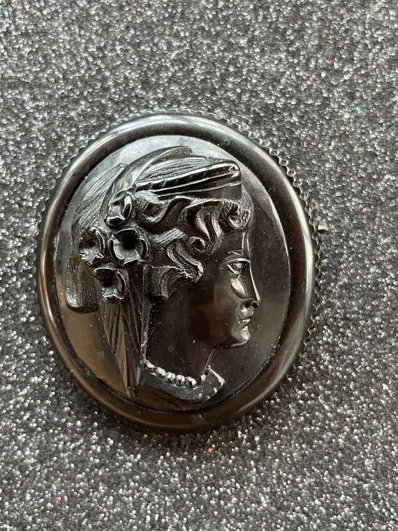 Victorian Cameo Brooch Whitby Jet LARGE