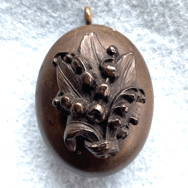 Victorian Vulcanite Mourning Locket Lilies of the Valley