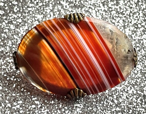 Georgian Agate Brooch Rolled Gold and Carnelian - image 9