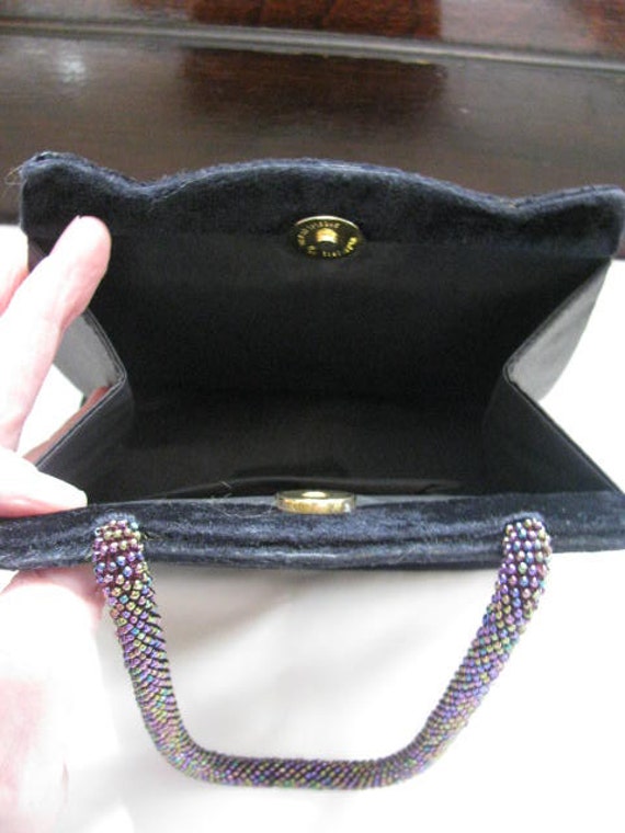 Vintage Purse Blue Velvet Beaded Handle 1970 - image 3