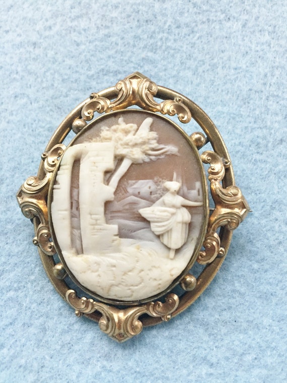 Victorian Cameo Brooch Rebecca at the Well 1850's - image 6