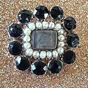 Victorian Brooch Hair Locket - Gold, Black Onyx and Seed Pearls