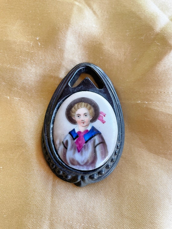 Victorian Pendant Painted Porcelain on Pressed Hor