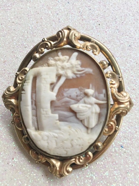 Victorian Cameo Brooch Rebecca at the Well 1850's - image 2