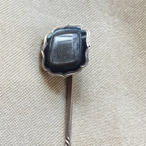 Victorian 9k Gold Hair Mourning Stick Pin with Hair Receiver
