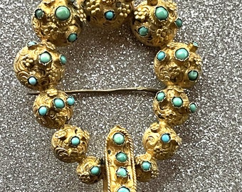 Victorian Gold and Turquoise Buckle Brooch