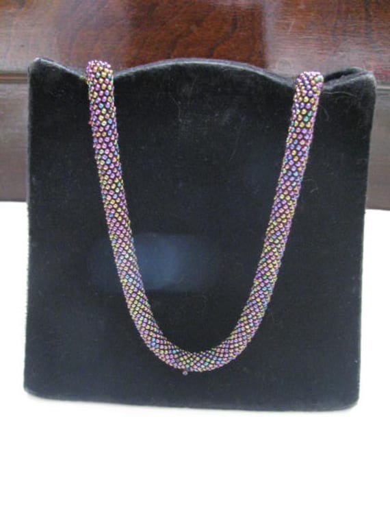 Vintage Purse Blue Velvet Beaded Handle 1970 - image 1