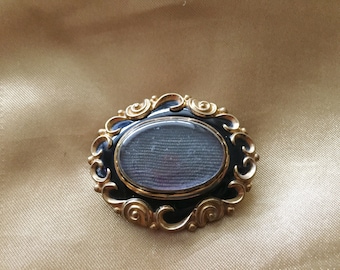 Victorian Mourning Brooch Hair and Enamel - Original