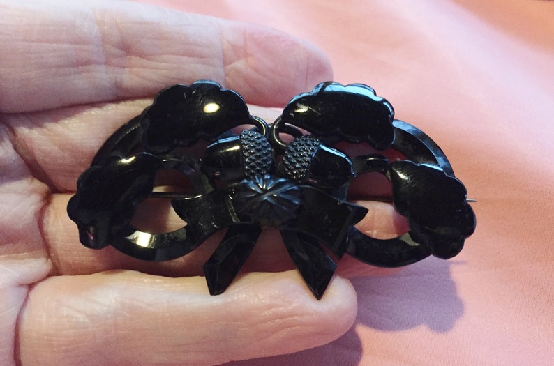 Victorian Mourning Brooch French Jet Acorns HUGE Etsy