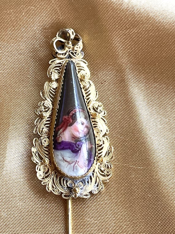 Victorian Hand Painted Porcelain Stick Pin