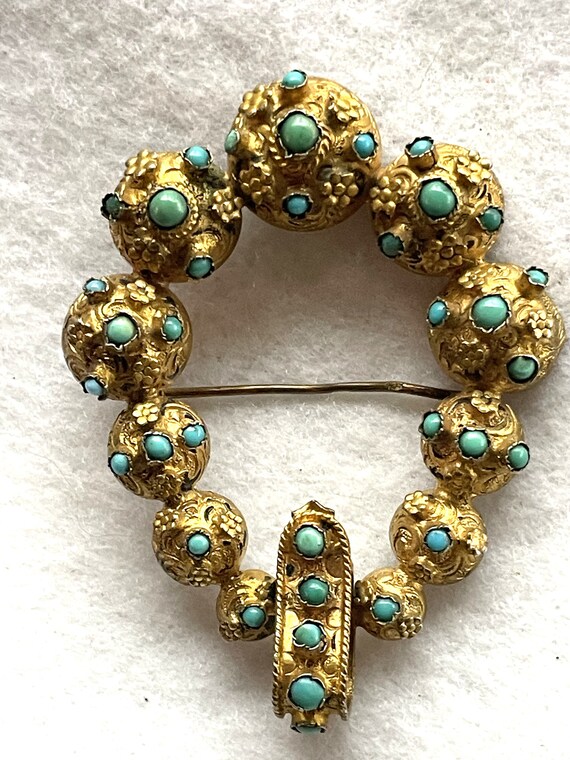 Victorian Gold and Turquoise Buckle Brooch - image 4