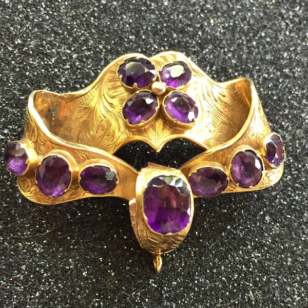 Original Victorian Amethyst Brooch 12k Gold