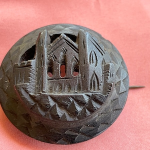 Victorian Brooch  of Carved Bog Oak