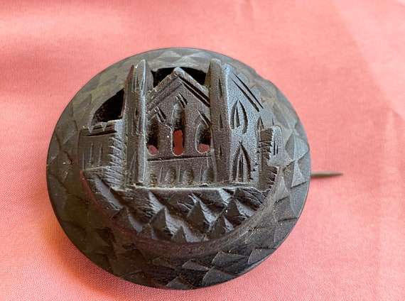 Victorian Brooch of Carved Bog Oak