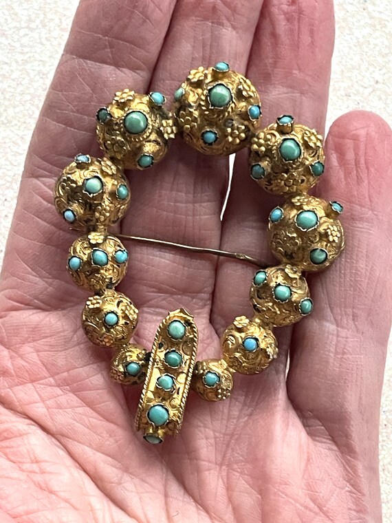 Victorian Gold and Turquoise Buckle Brooch - image 3