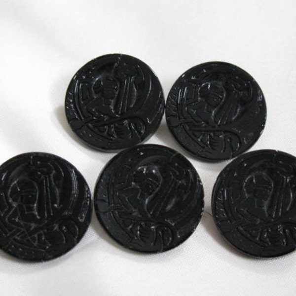 Victorian Black Glass Buttons - Davy Crockett