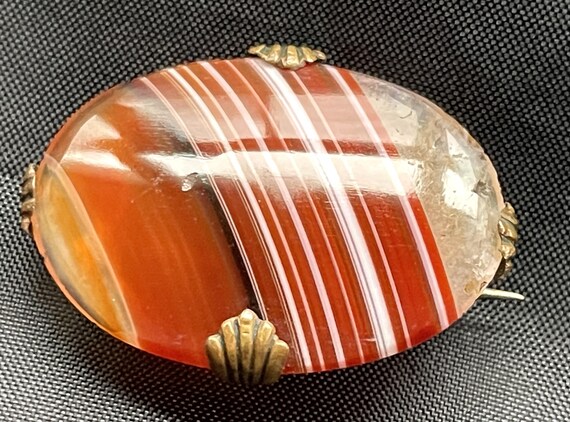 Georgian Agate Brooch Rolled Gold and Carnelian - image 6