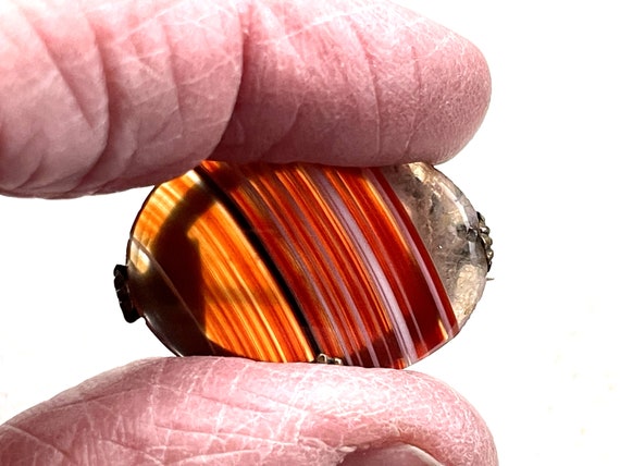 Georgian Agate Brooch Rolled Gold and Carnelian - image 3
