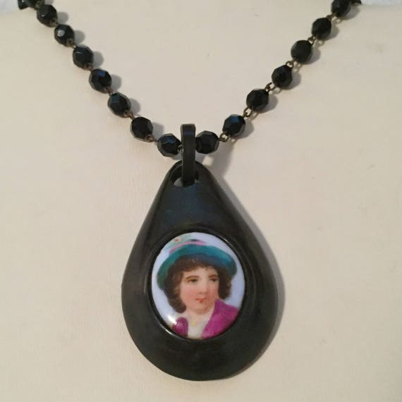 Victorian Necklace French Jet with Vulcanite Vaga… - image 1