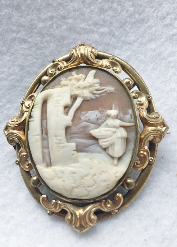 Victorian Cameo Brooch Rebecca at the Well 1850's - image 8