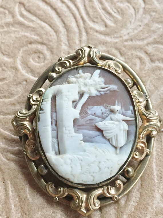 Victorian Cameo Brooch Rebecca at the Well 1850's - image 4