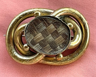 Victorian Gold Enamel Brooch with Hair Receiver