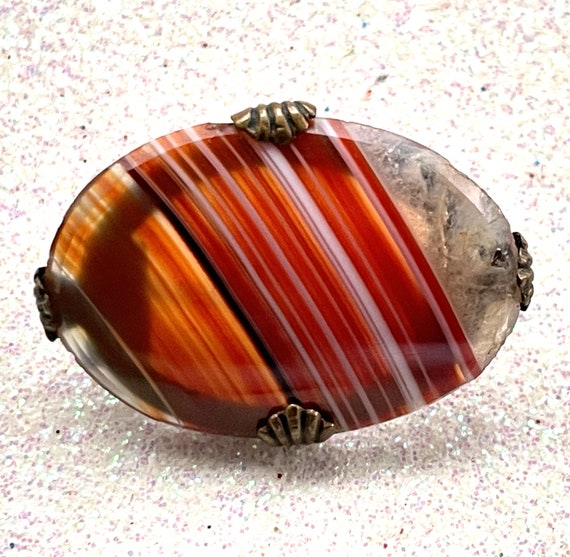 Georgian Agate Brooch Rolled Gold and Carnelian - image 7