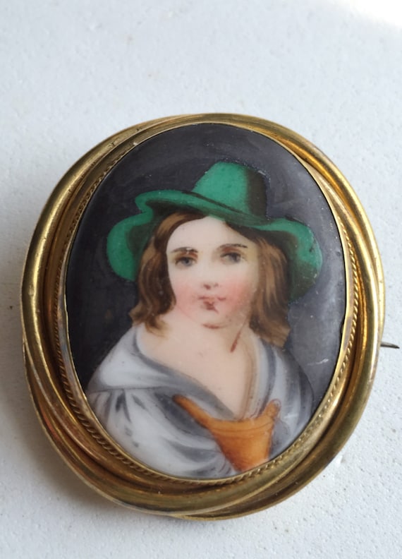 Victorian Brooch Porcelain Vagabond Boy