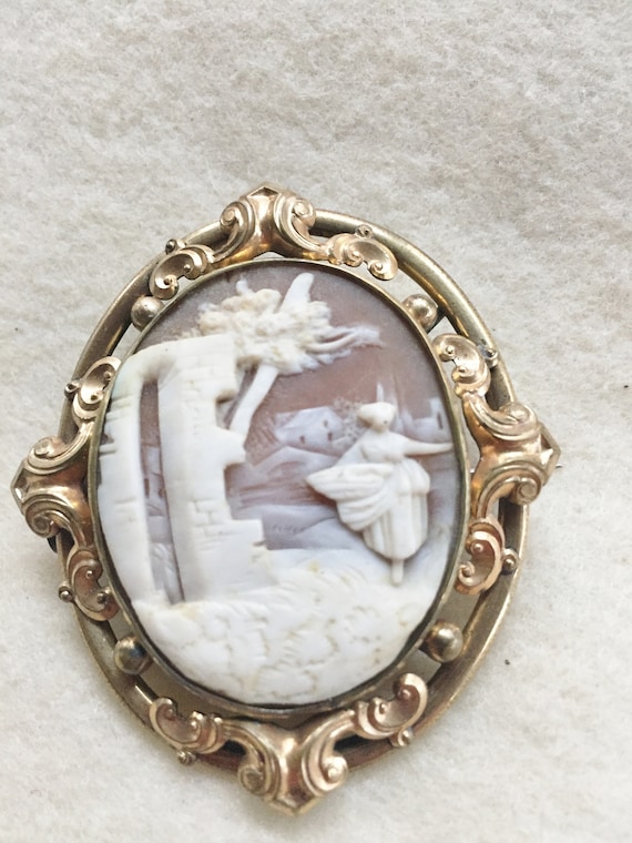 Victorian Cameo Brooch Rebecca at the Well 1850's - image 7