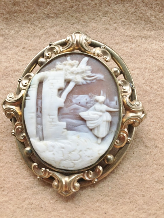 Victorian Cameo Brooch Rebecca at the Well 1850's - image 1