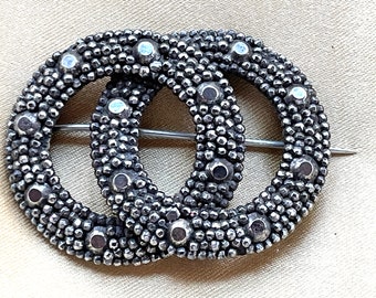 Georgian Cut Steel Entwined Circles Sweetheart Brooch