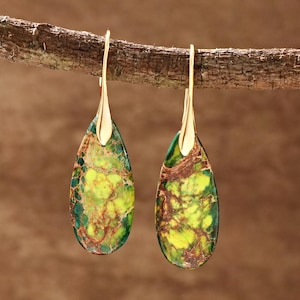 Natural Chakra Earrings, Sea Sediment Drop Earrings, Jasper Earrings, Bohemian Earrings, Meditation Healing Earrings, Women&#39;s Jewelry Gift