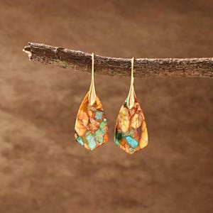 Natural Chakra Earrings, Sea Sediment Drop Earrings, Jasper Earrings, Bohemian Earrings, Meditation Healing Earrings, Women&#39;s Jewelry Gift