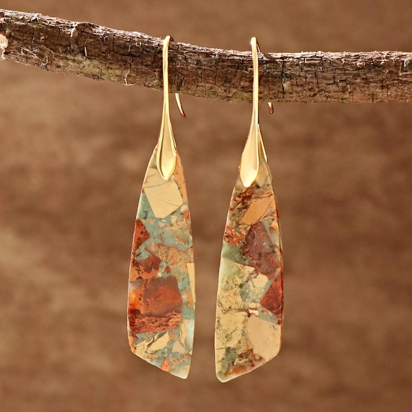 Natural Chakra Earrings, Jasper Drop Earrings, Sea Sediment Drop Earrings, Boho Earrings, Women's Jewelry, Healing Earrings,  Gifts for her