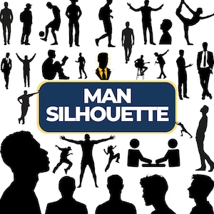 Silhouette uomo Clipart / Figura maschile PNG / Download digitale per loghi, adesivi, sublimazione e grafica