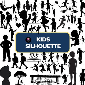 Silhouet kinderen | Clipart speels silhouet kind | Digitale vectorkunst