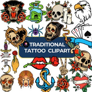 Clipart tatouage traditionnel - Flash tatouage old school PNG, designs de style vintage pour autocollants, impressions, travaux manuels et art numérique
