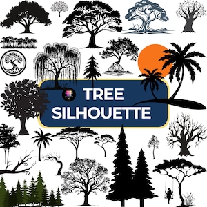 Tree Silhouette Clipart: Forest Nature PNGs for Scrapbooking (Digital Download)