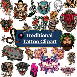 Traditional Tattoo Clipart Bundle | Old School Flash Style Designs for Crafts & Printables