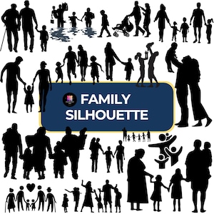 Family Silhouette Clipart: Black PNG Outlines (Digital Download, 70 Images)