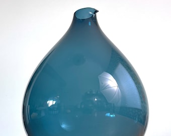 Gullaskruf Blomkulla Blue 13 Inch Tall Beaked Vase by Kjell Blomberg // Condition: Some scuffs,scratches ~ Dirt,water spotting,deposits