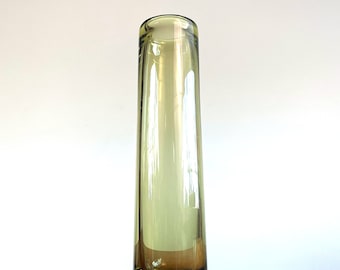 Holmegaard Per Lutken 1959 Olive Series Green Cylinder Glass Vase 9 3/8" Tall // Condition: Lght scratches, wear, pops and bubbles in glass