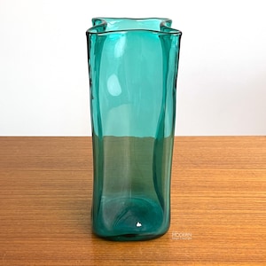 Blenko Glass 8412L Hank Adams Antique Green Bag Style Vase 10&quot; // Condition: Water spotting, clouding, deposits ~ Light wear ~ Bubbles