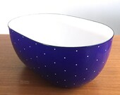 Vintage Ampleur Ejiry Japan Blue with White Diamonds Oval Enamel Bowl