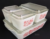 Vintage Pyrex Pink Gooseberry Complete Refrigerator Dish with Lids Set 501 502 503